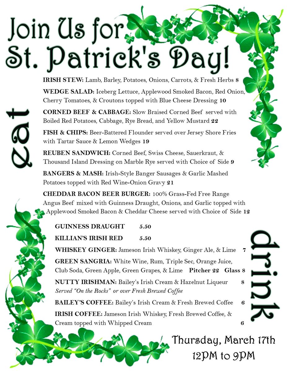 Sláinte! For one night only, Zinna's Bistro is going Irish! #StPatricksDay #KissMeImItalian