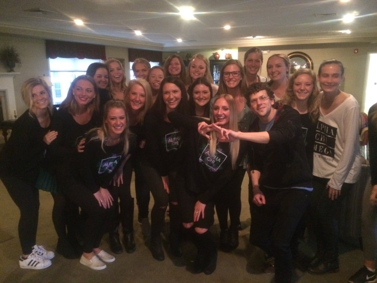 Actor Jesse Eisenberg surprises <a href="/AXO_Bloomington/">Alpha Chi Omega</a> after they raised $7k for Middle Way House. Story at 6pm. #WTHR