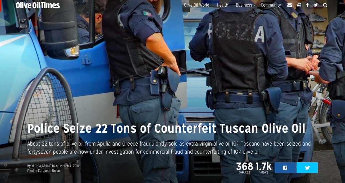 CortoOlive's tweet photo. Police Seize 22 Tons of Counterfeit Tuscan Olive Oil https://t.co/4TT4nLUlWF via @oliveoiltimes https://t.co/G8oNOG9r0x