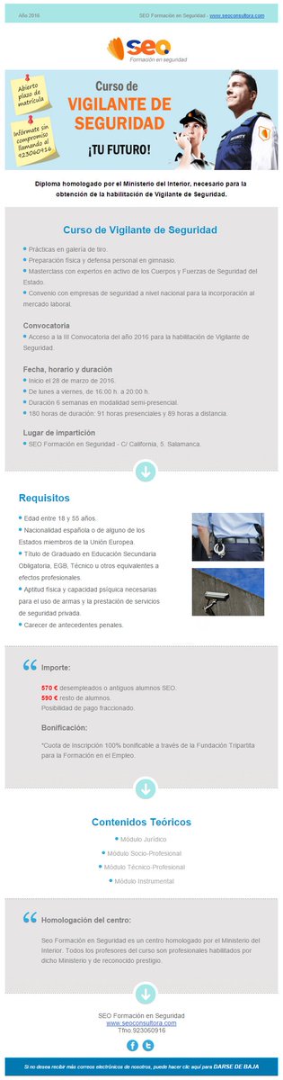 SeoConsultora's tweet photo. Próxima convocatoria Curso Vigilante de Seguridad Privada.
Infórmate en el 923060916 https://t.co/3plWdZp02j