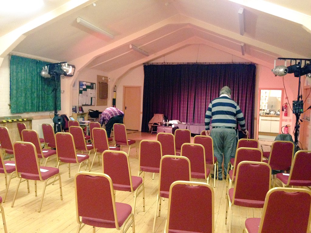 Gristtheatre's tweet photo. Getting ready for #UnknownSoldier at #Stichill #Borderslivetouring Lovely village hall &amp; people! https://t.co/pf24Rz92ti
