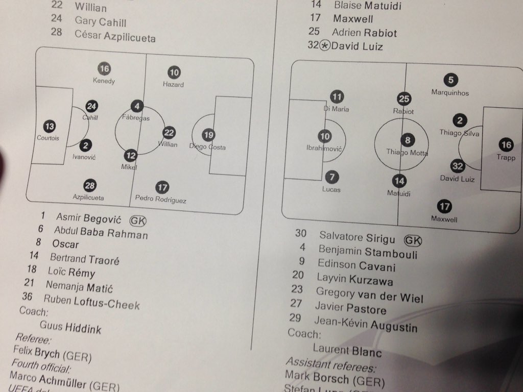 tancredipalmeri's tweet photo. Chelsea-PSG line-ups: quite some surprises: Chelsea have Kenedy for Baba, Mikel for Matic, Pedro for Oscar https://t.co/IzhKaaYJCi