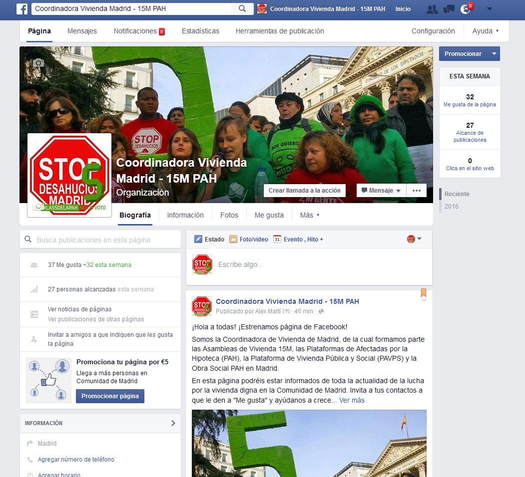 AlertaDesahucio's tweet photo. ¡Estrenamos Facebook! 😎✌
"Coordinadora Vivienda Madrid - 15M PAH"

Dale a me gusta e invita: https://t.co/psL10pOgQ4 https://t.co/FqkYqzSjIb