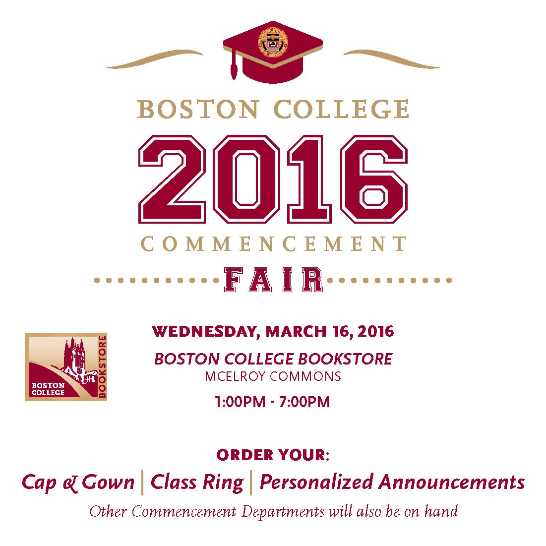 BCBookstores's tweet photo. Seniors!!!! Come to the #BCBookstore for the 2016 #CommencemtFair!!! #Seniors #BostonCollege #Graduation https://t.co/FN6ClXyg5r