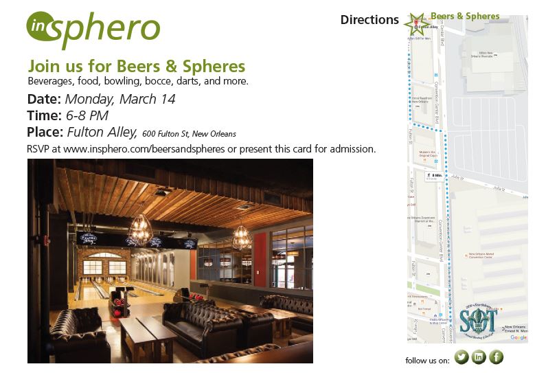 InSphero's tweet photo. Going to SOT?  Join us for Beers &amp; Spheres on Monday night!   #SOT2016 #3DTox  #InSphero https://t.co/NHOyXrEq5K https://t.co/ZZ8fu9xpZ7
