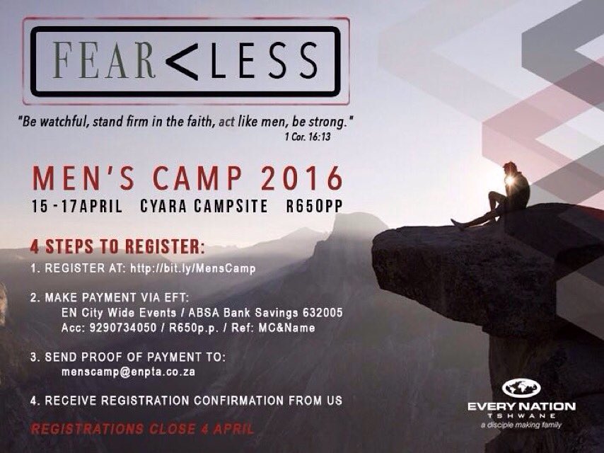 This is going to be incredible! Register now. #menscamp #fearless #2016