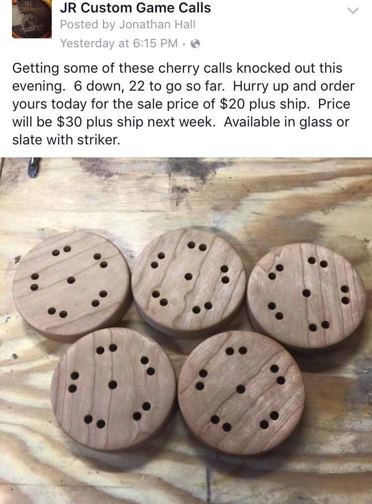 JRCustomCalls's tweet photo. Don't forget our preorder special. Get yours today. Email me at info@jrcustomcalls.com to place your order today. https://t.co/ly2LKjXEza