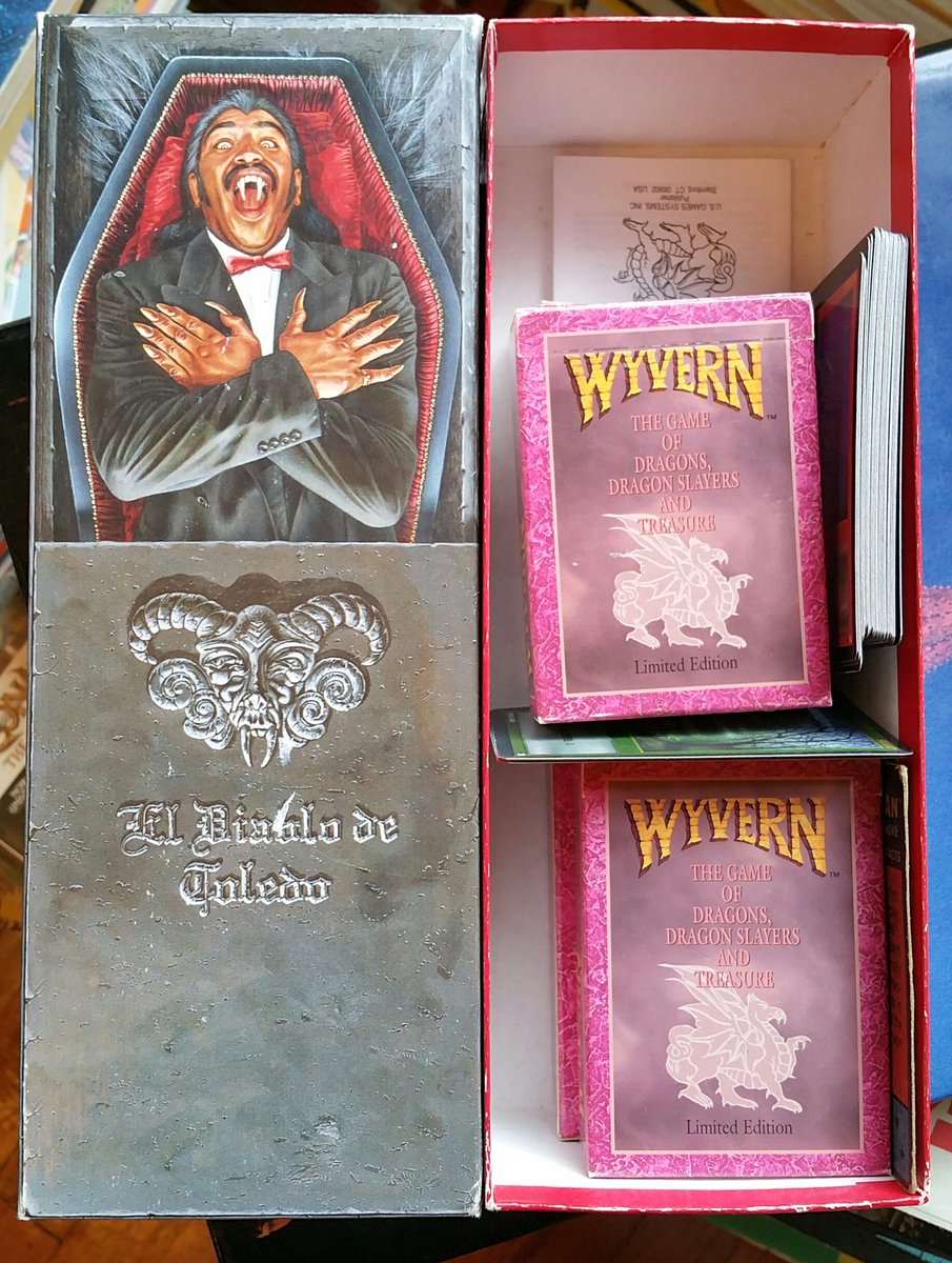 discountcompost's tweet photo. Found this 90s deck box from @alderac thrifting. $1 & full of Wyvern! I'll fill it with #OnTheEdge cards. #deadccgs https://t.co/eHG5QlOKYq