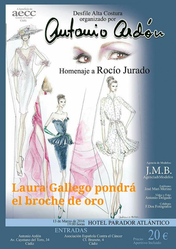 FC_LauraGallego's tweet photo. @LauraGallegoC 13 MARZO EN PARADOR ATLÁNTICO 19 H,PONDRÁ BROCHE DE ORO AL DESFILE DE #ANTONIOALDÓN CÁDIZ¡NO FALTES! https://t.co/4cSfPPyCBO