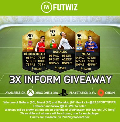 FUTWIZ's tweet photo. Win Bellerin(80)/Messi(96)/Ronaldo(97)! Follow+RT to enter, winners drawn Weds 16th March https://t.co/Cy0ihT74ka https://t.co/YouIsrKZWB
