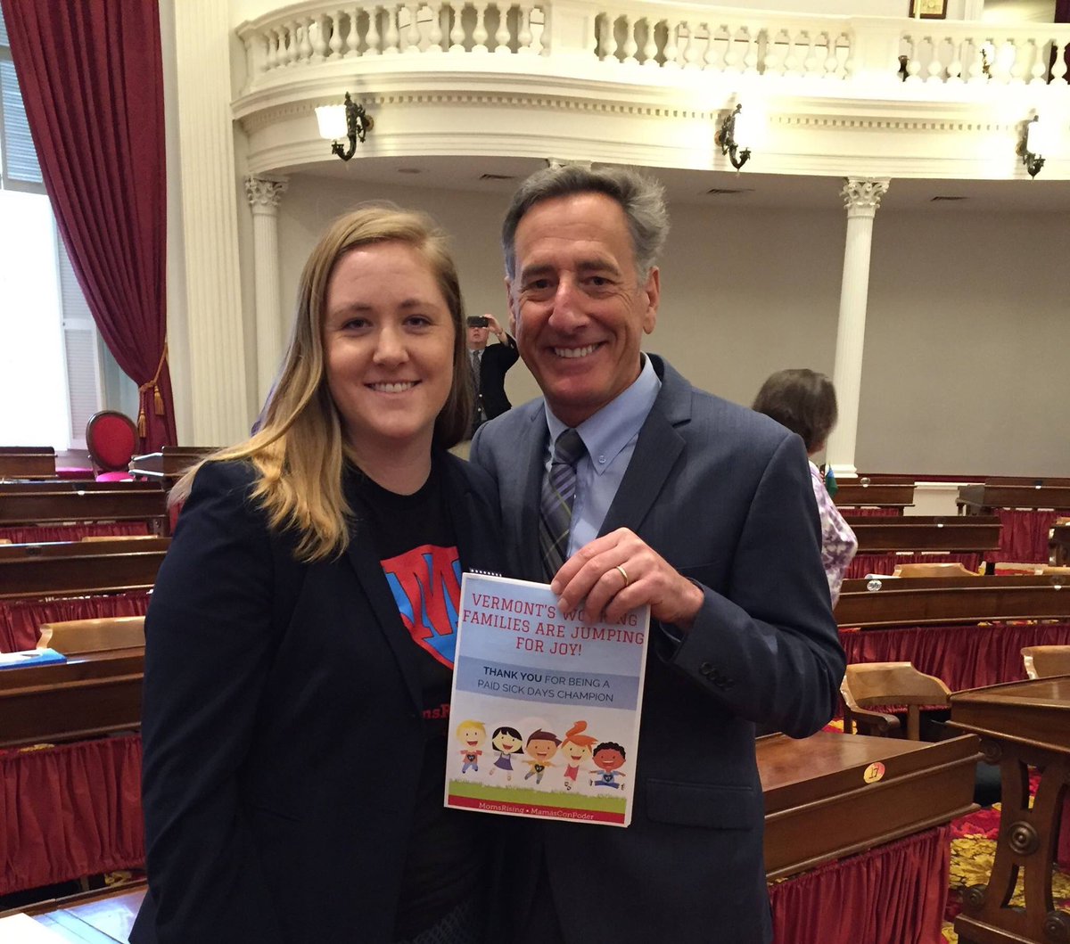 MomsRising's tweet photo. Congratulations #Vermont! RT to thank @GovPeterShumlin for signing #paidsickdays into law! https://t.co/LzSKPIz3ag