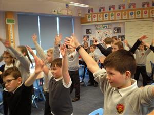 Walked past Mrs Corby's class in Dreghorn and there they were, strutting their stuff to 5-a-day French! Bon travail!