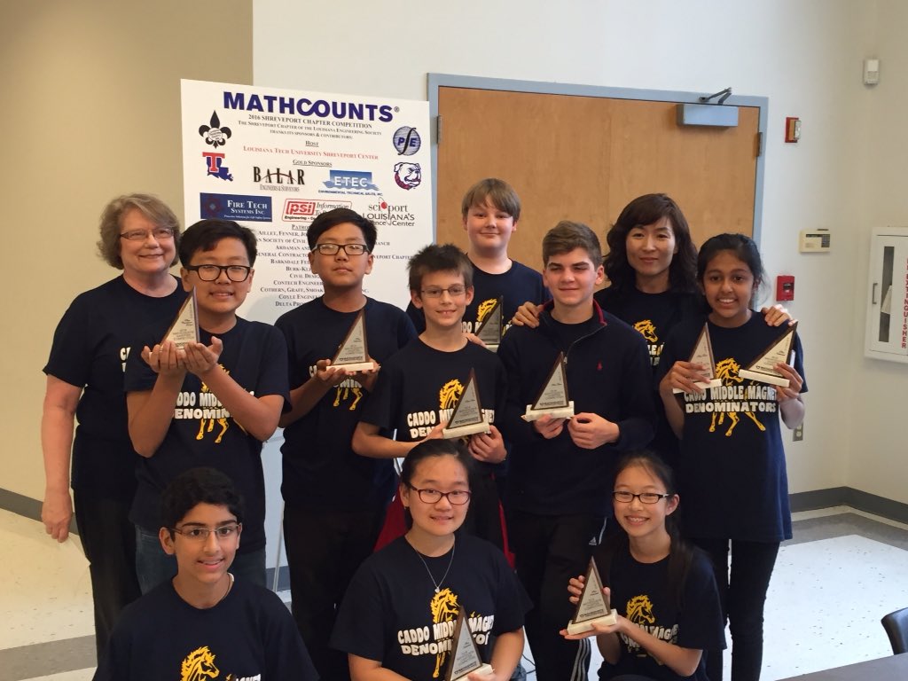 CaddoMath's tweet photo. The Caddo Middle Magnet MathCounts team captured 8 trophies at the regional competition! https://t.co/bVIQIGzOmN