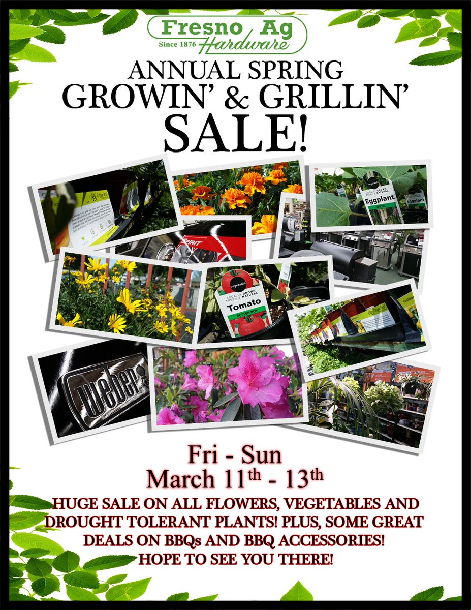 TheFresnoAg's tweet photo. This weekend! #FresnoAgHardware #Fresno #GrowinAndGrillinSale https://t.co/DUiK4FKYUT