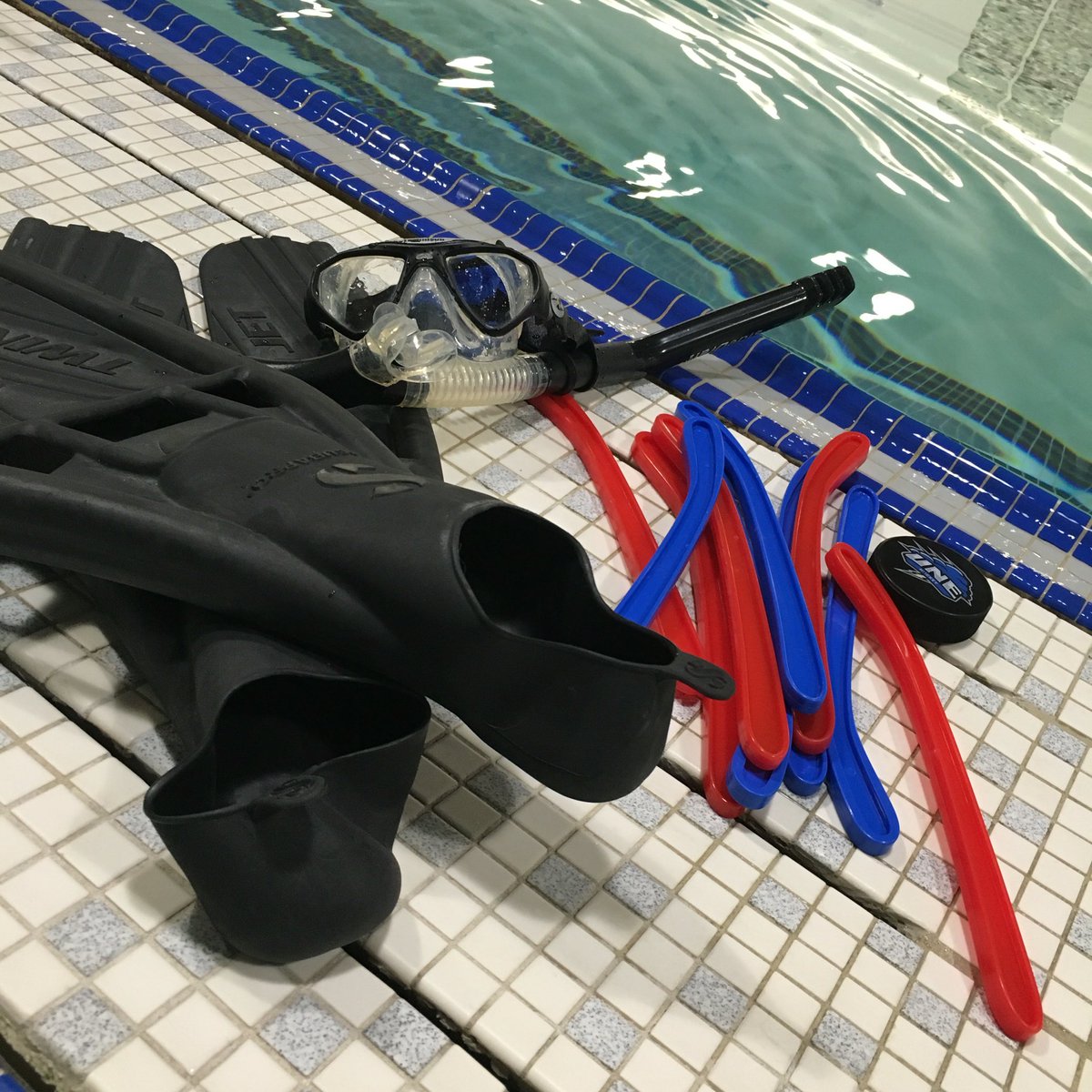 About to hop in the pool for an awesome underwater hockey equipment test/ fun dive! 💦 #UNEScubaClub #GetUnderwater