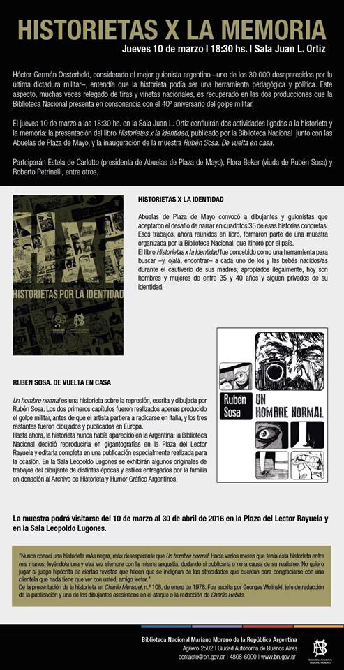 A las 18:30, Sala Juan L. Ortiz, se presenta "Historietas x la Identidad" por @BNMarianoMoreno  <a href="/abuelasdifusion/">Abuelas de Plaza de Mayo</a>