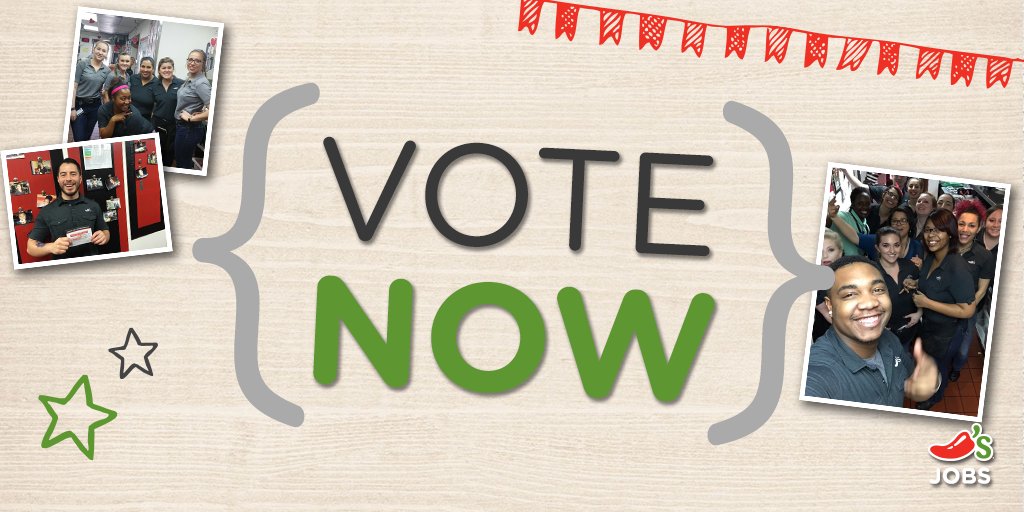 ChilisJobs's tweet photo. Vote for our video NOW! Let's tell the world what #TodaysChilis is all about! https://t.co/rMH3dYPbws https://t.co/ZT30LrgcvU