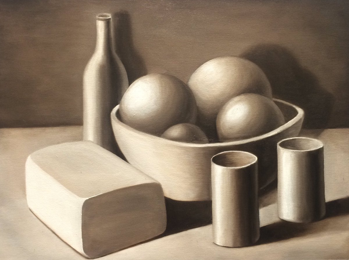 jacklynnmorey's tweet photo. Value study, still life. 
Oil paint 18x24 canvas sheet 
#valuestudy #indieart https://t.co/7EYVuHyTnS