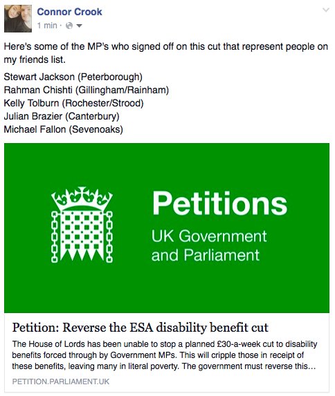 I’m talking about the ESA disability benefit cut again. Sign the petition petition.parliament.uk/petitions/1240… <a href="/UniKentSW/">Kent Social Work</a>