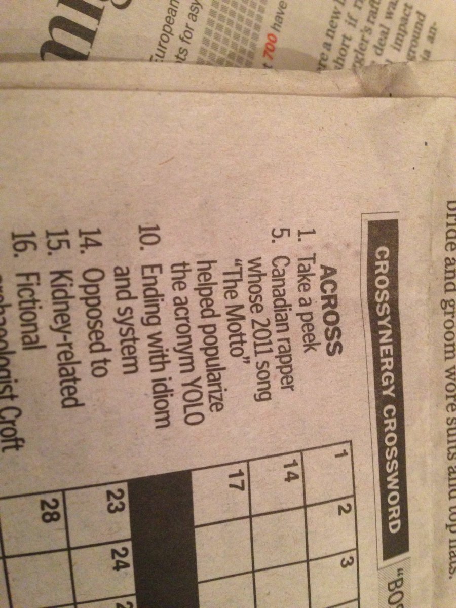 Ellingtonford's tweet image. @drake 5 across in Washington post cross word puzzle today #startedfromthe bottomnowwehere