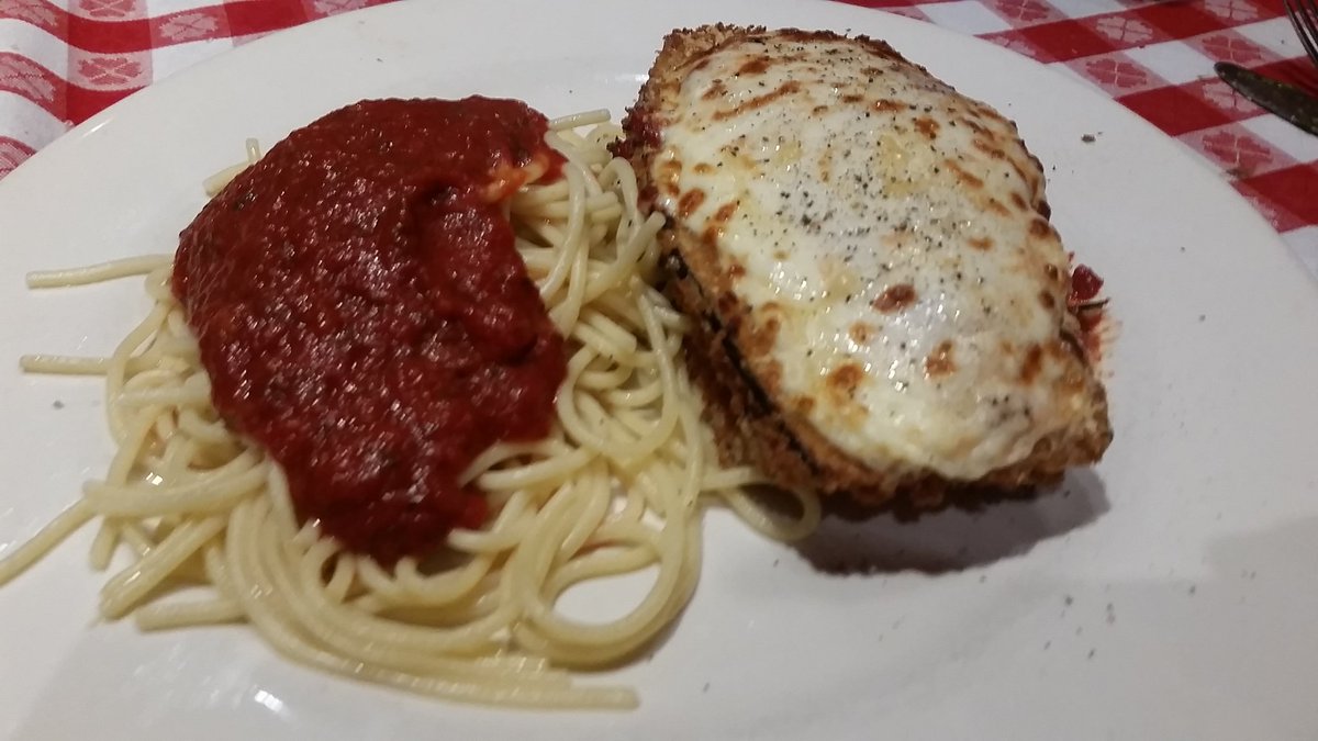 VeggieLoves's tweet photo. Date night w/ my sweety, Breaded eggplant w/ layers of ricotta @ Mangia Mangia @DwntwnKalamazoo @KzooisDelicious https://t.co/AdiivqNJmd