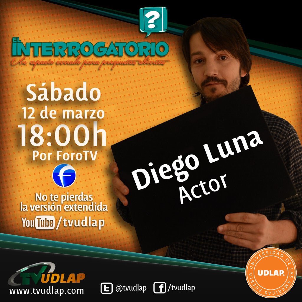 udlap's tweet photo. Los invitados de #ElInterrogatorio de @tvudlap tienen mucho que contarte.
Este sábado no te pierdas a @diegoluna_ https://t.co/mb7qaKG9JC