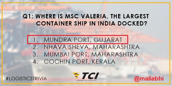 maliabhi's tweet image. @TCILGroup A1 - 1. MUNDRA PORT, GUJARAT #LogisticsTrivia .