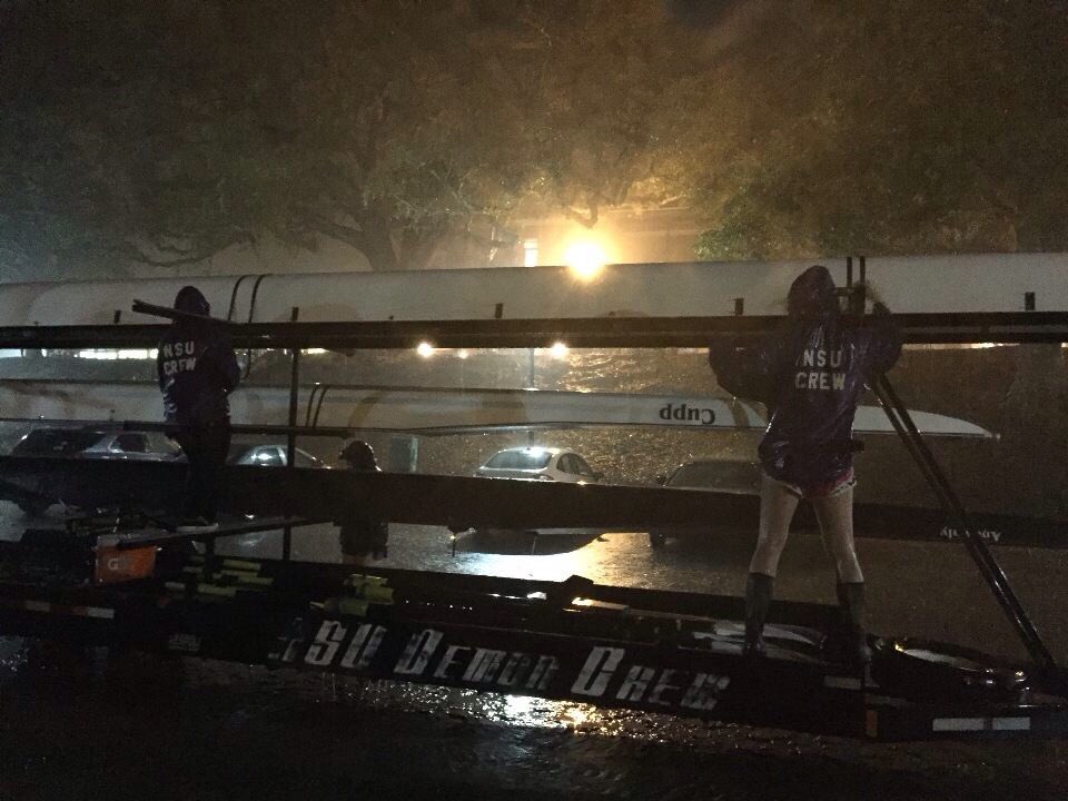 nsudemoncrew's tweet photo. The race is on! Can crew save the boats before the Cane Swallows them? @DrJBHenderson #π¦βοΈπ #SaveOurShells https://t.co/k4vusmla87