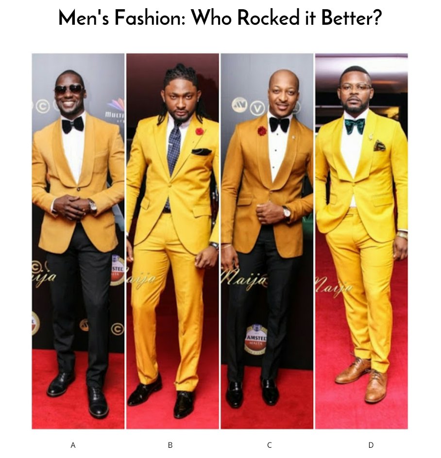 So, who rocked it better? #yellow #fashion #style #dapper #mensfashion #suit #AMVCA2016 #hot bit.ly/1U4supT