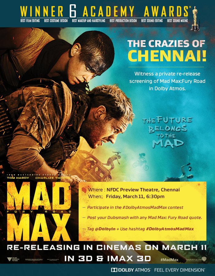 DolbyIn's tweet photo. Chennai! Join the #DolbyAtmosMadMax Contest &amp; win 2 invites! View this video &amp; get inspired: https://t.co/ahQxBwGxfA https://t.co/D3SsYSfZAb