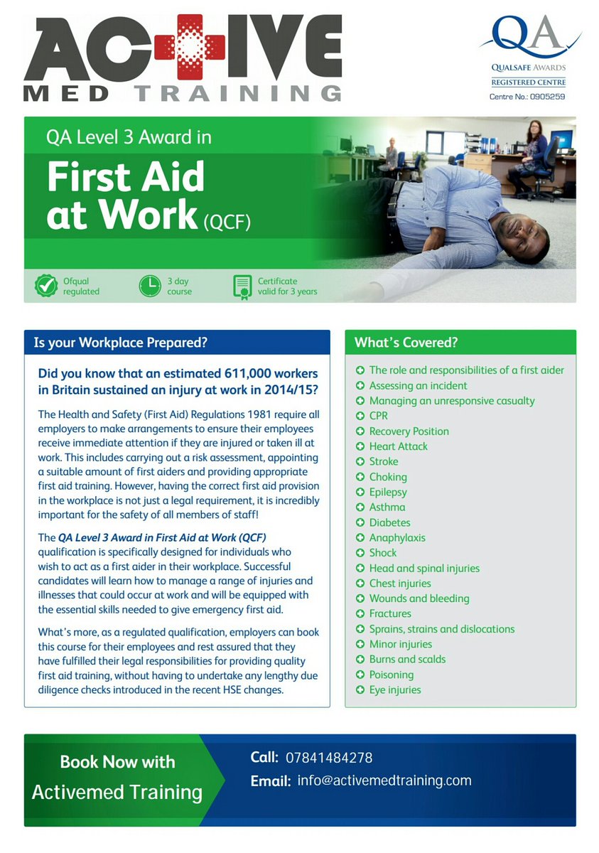 ActivemedTRG's tweet photo. How many first aiders do you need in your workplace? , go to our website and find out https://t.co/8jsKuqNUYH https://t.co/NXNgNDUobL