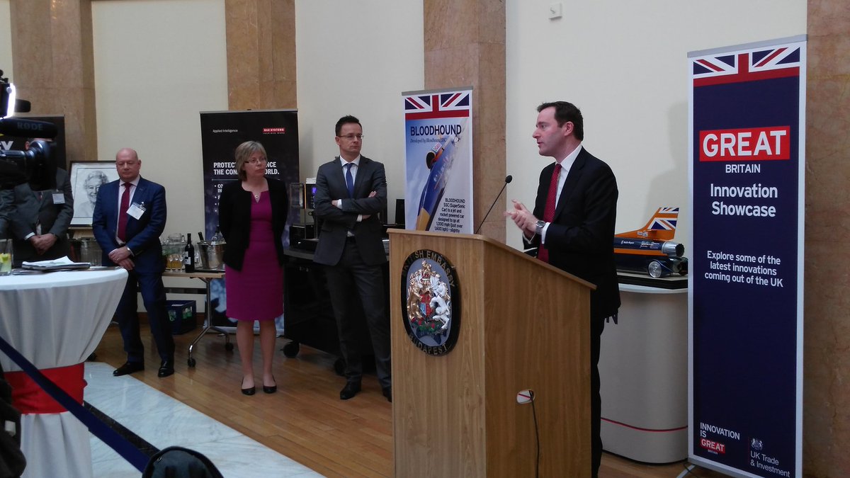 ukinhungary's tweet photo. UK Business Ambassador Paul Khan, Minister Szijjártó &amp; Chargé Theresa Bubbear opening #megamission2016 https://t.co/tpoxUeekel