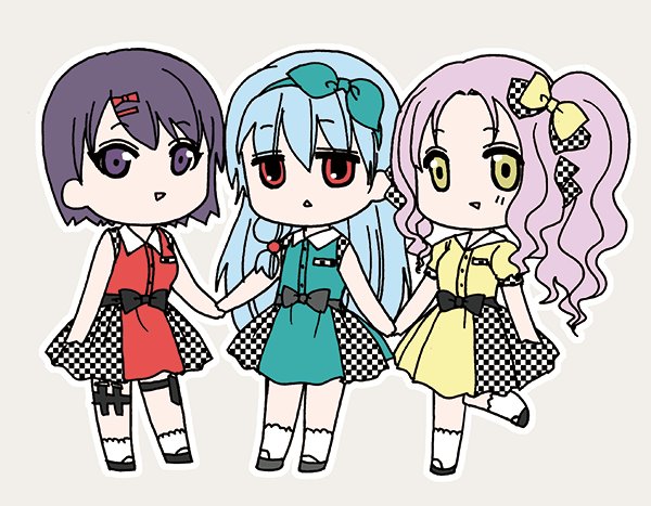 multiple girls dress checkered dress red eyes 3girls purple hair checkered clothes  illustration images