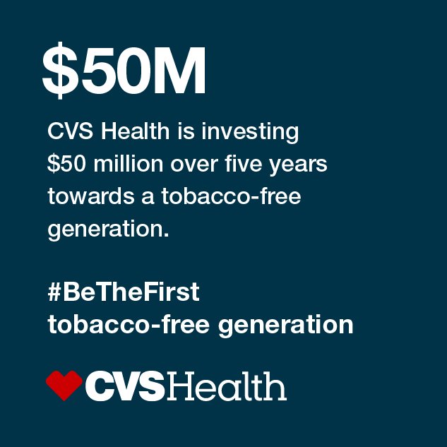 CVSHealth's tweet photo. #BeTheFirst is our new $50mil commitment to delivering the first #tobaccofree generation! https://t.co/ZqoNHvkGdM https://t.co/PWlyu5fJpR
