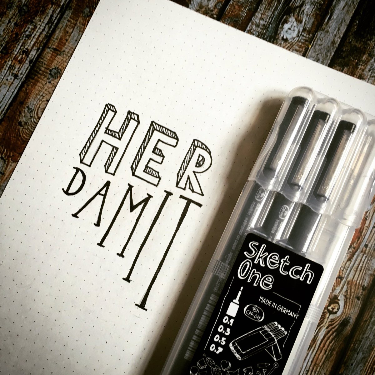DianaSoriat's tweet photo. #letterattackchallenge #typo #herdamit ... the more pens the better!! #todaysdoodle #sketchOne @_neuland https://t.co/vTqh860fpa