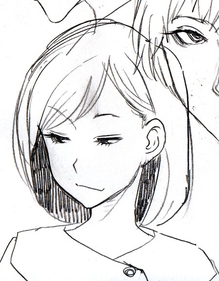 凸ノ高秀 絵を描く人間には つい手癖で描いてしまう 描き やすい 描いてて楽しい角度やモチーフがそれぞれあると思うのですが 僕の場合は何も考えずに手癖で描いていると斜め下アオリ 斜め上睨みつけ 伏し目がち 前髪で目元隠れてる横顔が頻出します