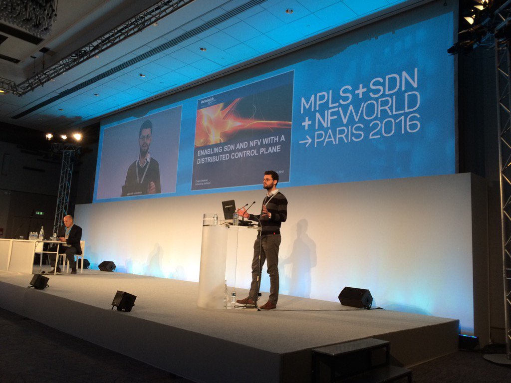 dredgie's tweet photo. Charlie Steadman from @metaswitch kicks off his talk on enabling distributed control planes at #sdn #nfv world 2016 https://t.co/qM87VsKVNz