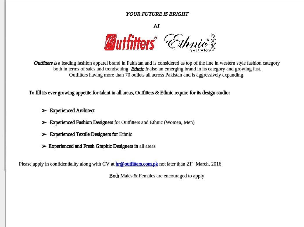 JobsAvailablePk's tweet photo. Outfitters hiring in Lahore, near university of labor. Ravind road
#Architect #Fashion #Testile #Graphic #Designers https://t.co/sJWAifCdgK