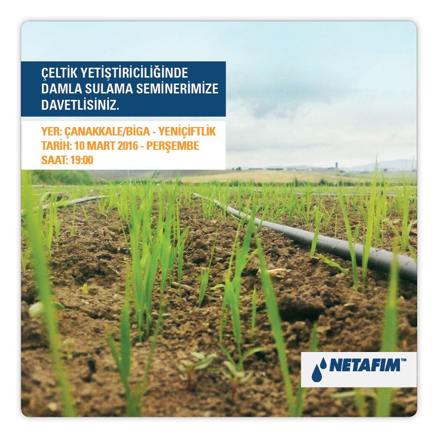 Netafim’in düzenlemiş olduğu Çeltik Yetiştiriciliğinde Damla Sulama Semineri bugün saat 19:00’da başlıyor.