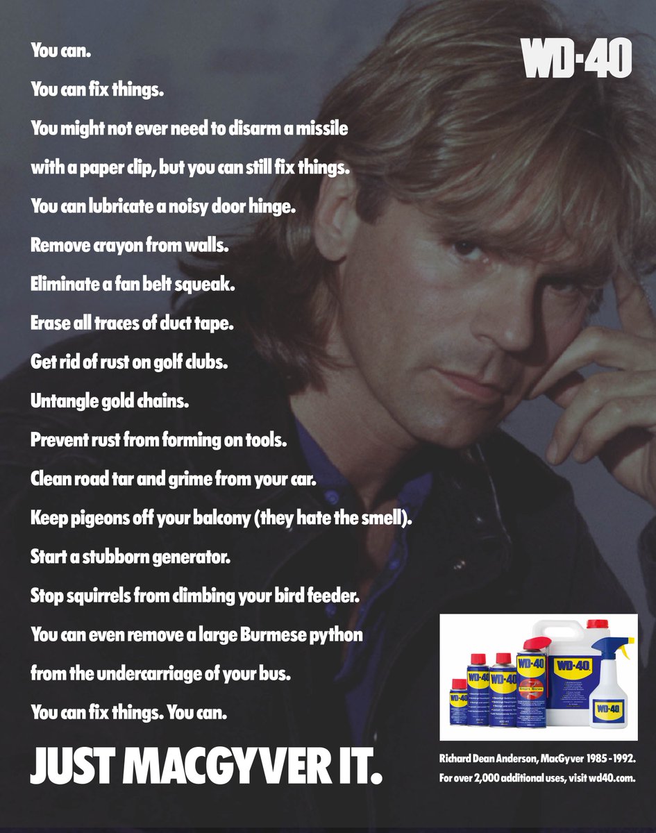 JJSchwantes's tweet photo. @OriginalWD40 #WD40 #MacGyver #WD40Uses #JustMacGyverIt #YouCan #AdClass https://t.co/ThhAGKdMV5