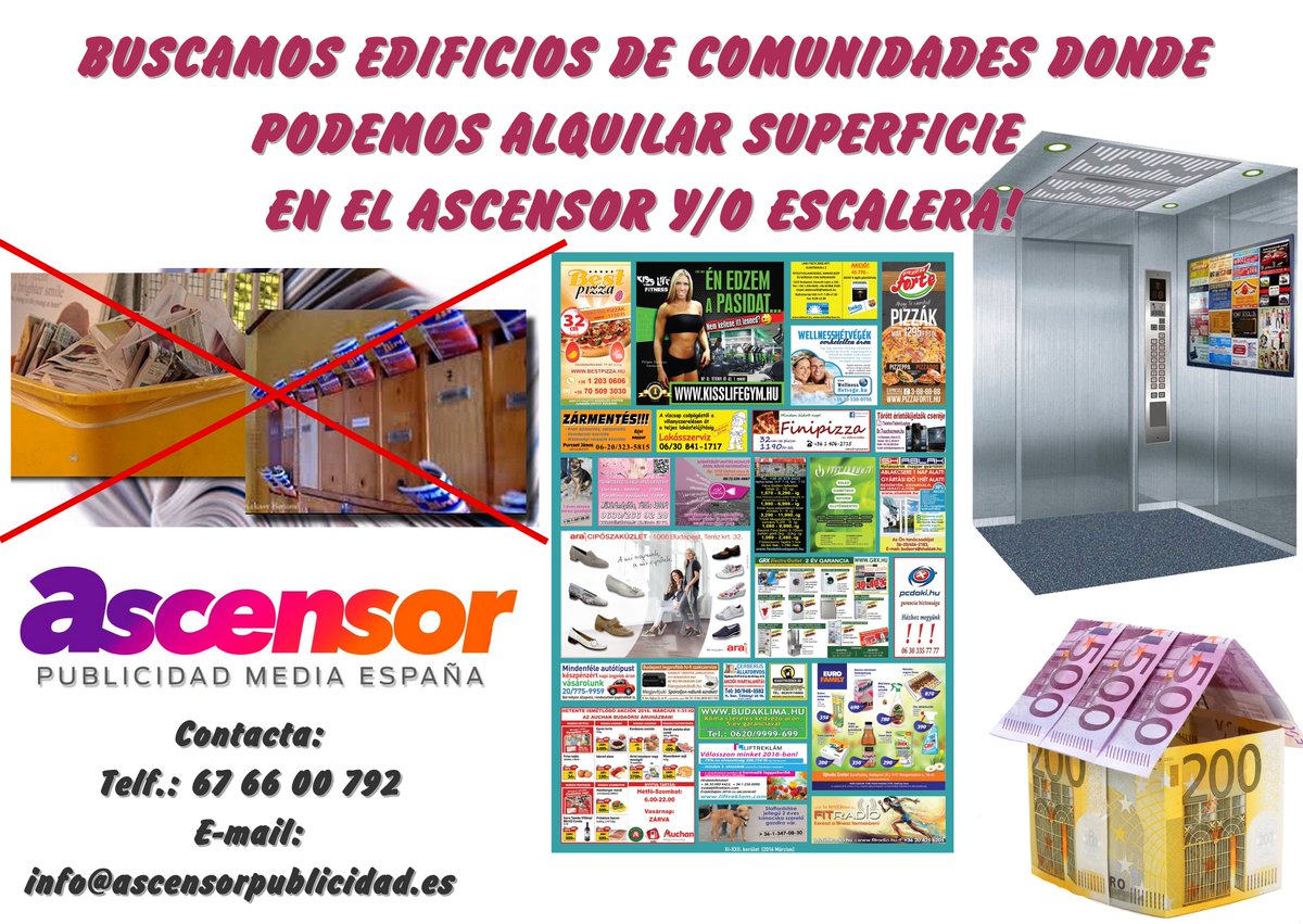 ascensorpubli's tweet image. Buscamos #edificios de #comunidades donde podemos #alquilar superficie en el #ascensor y/o #escalera!