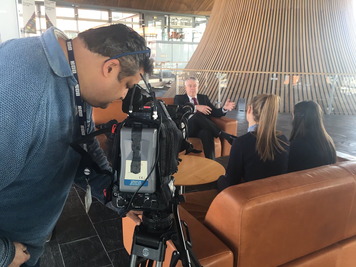 BBCWalesToday's tweet photo. Our #BBCSchoolReporters Jenni & Daisy from @ygcymmerrhondda are grilling @fmwales - catch the full interview at 1830 https://t.co/n7zHRwhqET
