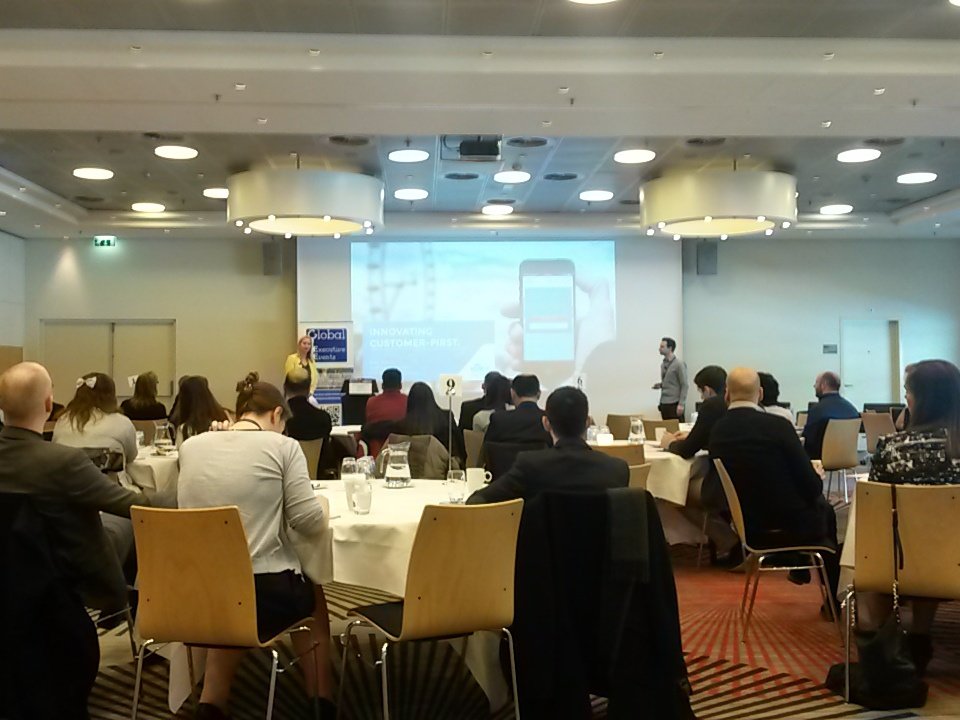GlobalExecEvent's tweet photo. @MarcTollens and Maaike of @KLM  speaking about innovating with the customer-first. #unleashinno https://t.co/fPcG2ENSjo