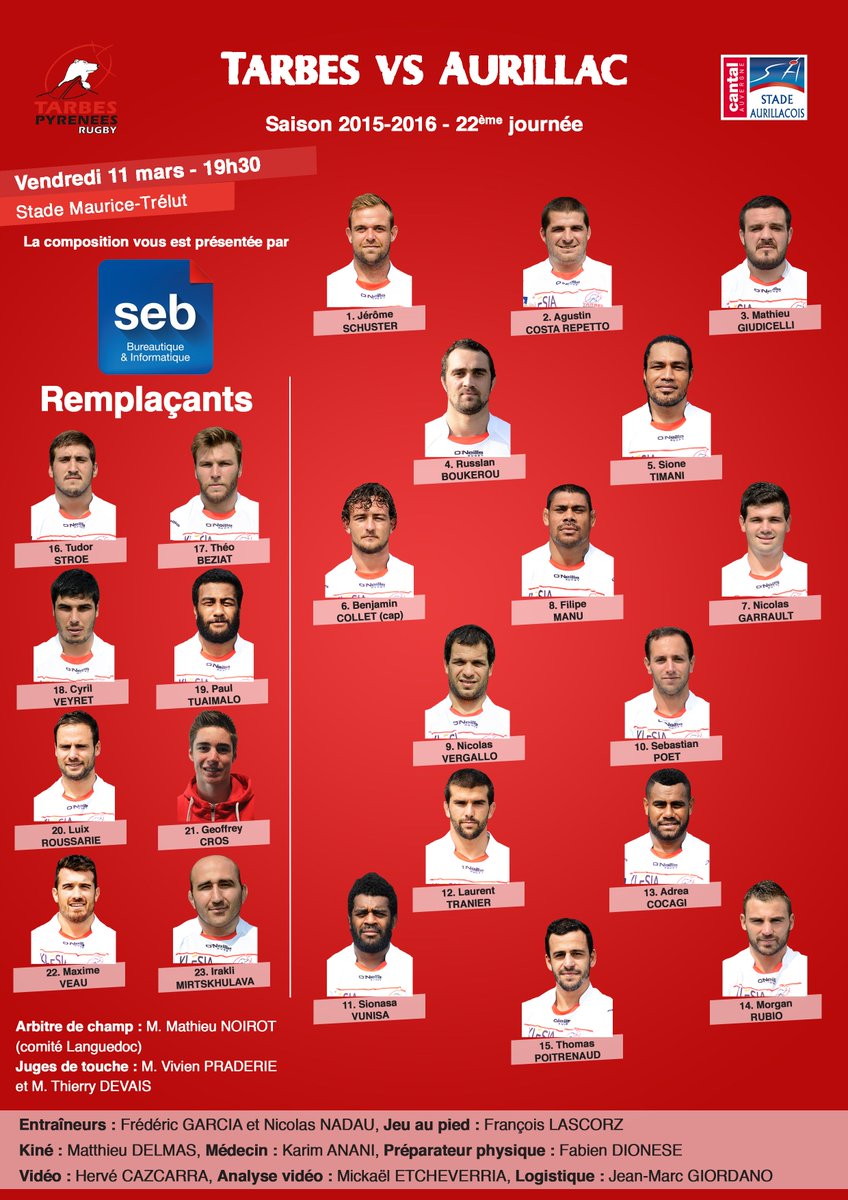 La compo du TPR pour recevoir le Stade Aurillacois demain à 19h30 ! @saca_officiel <a href="/RugbyramaFR/">RUGBYRAMA</a> <a href="/ActusProD2/">Actus ProD2</a> #TPRSACA
