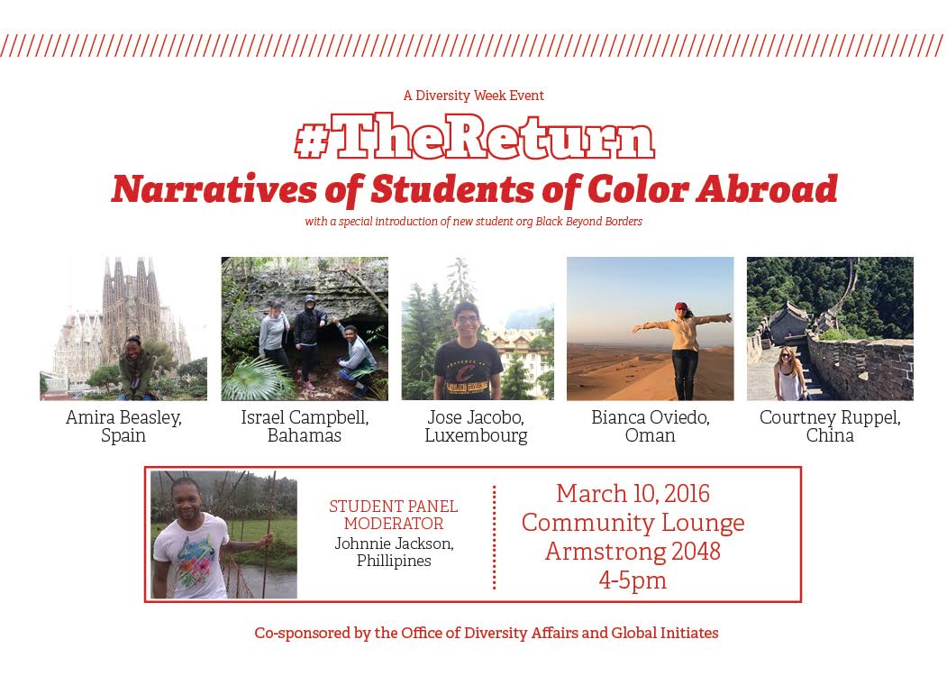 DACMiamiU's tweet photo. Continue #DWeek16 w/ #TheReturn Learn about students of color experiences abroad! 4pm @MiamiOH_ASC community lounge https://t.co/1K3Fi29JkG