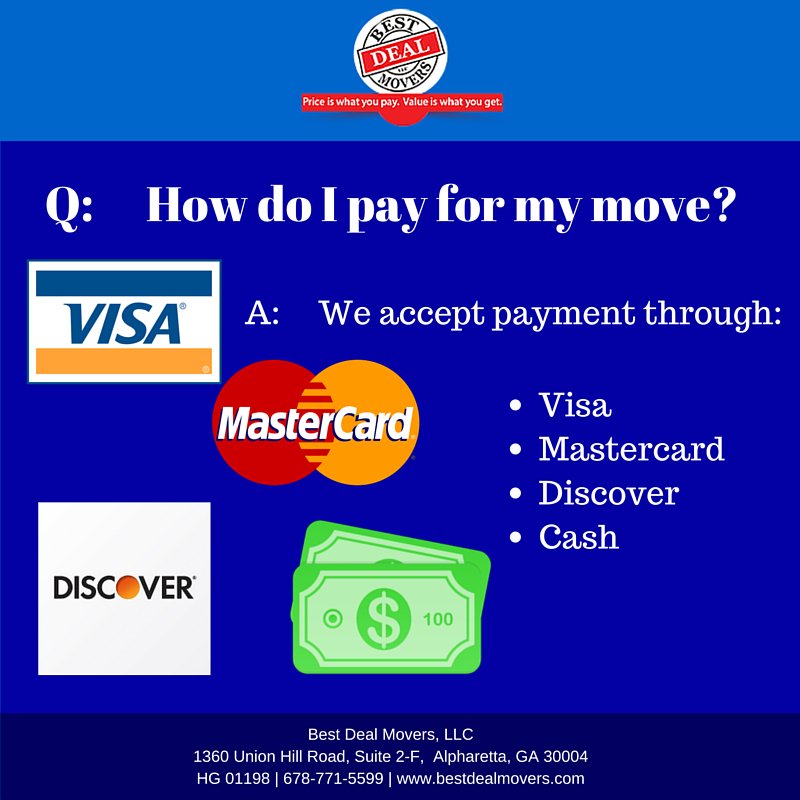 BestDeal_Movers's tweet image. How do you pay for your move? Get answers to your #MovingFAQs ow.ly/Z8N1U