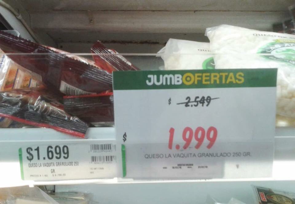 claza67's tweet photo. Jumbo oferta, precio normal 1699 pesos ( olvidó sacar el letrero) Precio oferta 1999! Mismo producto! https://t.co/1LPuV5oKL6