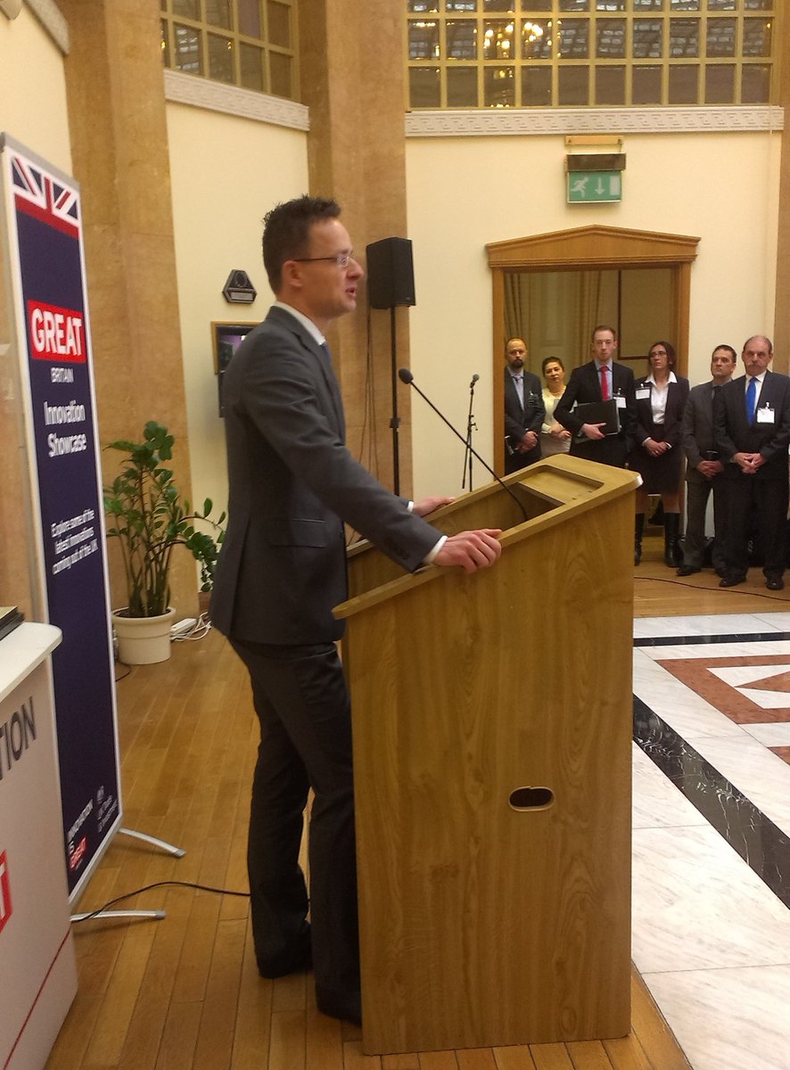 BubbearT's tweet photo. Foreign Minister Peter Szijjarto addresses #megamission2016 . UK/HU relations in very good shape @ukinhungary https://t.co/EtXS15xlIo