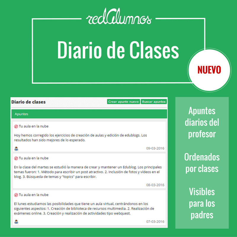 redAlumnos's tweet photo. Diario de Clases, nueva función en #redAlumnos que permite a #profesores llevar un registro e informar a los padres https://t.co/BefBP4tDJz