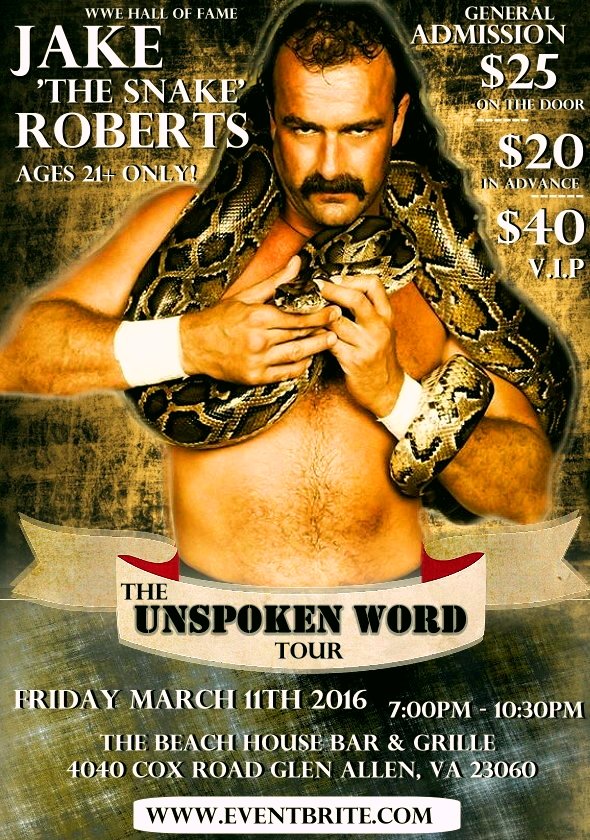 SuperstarProms's tweet photo. Tomorrow: @JakeSnakeDDT shares tales, laughs &amp; memories in RVA w/ guests @MickieJames &amp; more
https://t.co/z5woSRF714 https://t.co/FvEYW8xU7k